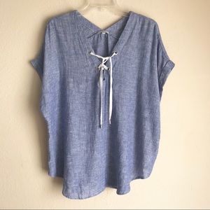 Rails Jeri Linen Blend Blouse, Royal White Stripe